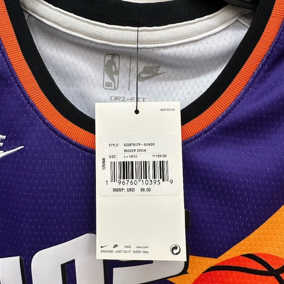 -New W/ Tags! Youth’s Nike Devin Booker Purple Phoenix Suns Jersey Size Large - Picture 5 of 7